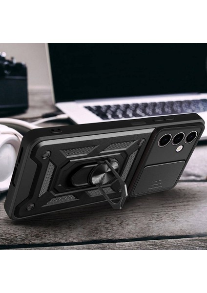 Samsung Galaxy A24 Kılıf Magnetik Standlı Kamera Korumalı Sürgülü Kapak