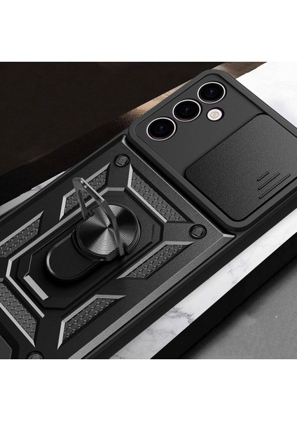 Samsung Galaxy A24 Kılıf Magnetik Standlı Kamera Korumalı Sürgülü Kapak
