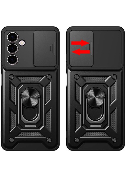 Samsung Galaxy A24 Kılıf Magnetik Standlı Kamera Korumalı Sürgülü Kapak