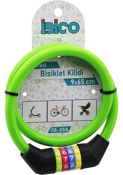 Şifreli Ince Bisiklet Kilit Çelik Tel Yeşil Renkli Kılıf 9MMX65CM (4940)
