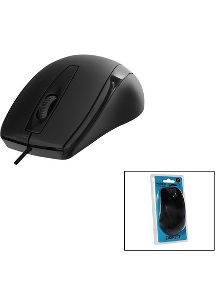 Everest SM-207B Kablolu USB Siyah Optik Mouse 1200DPI Vakumlu Ambalaj (4940)