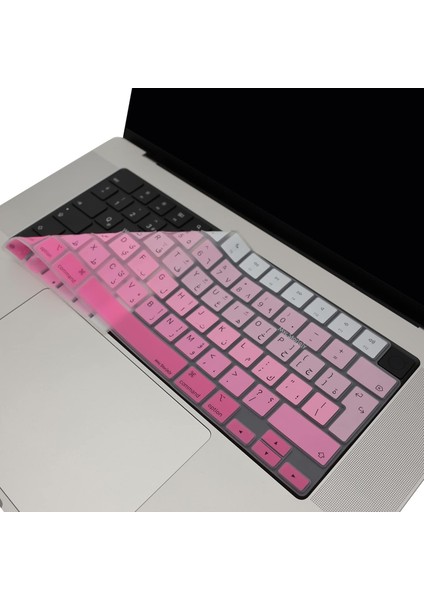 MacBook Klavye Koruyucu Arapça Baskılı Uk-Ters L Enter Tipi Air 13,6-15,3inç- Pro 14,2-16,2inç M1-M2-M3-M4 Pro Max Uyumlu, Ultra Ince Hafif Yıkanabilir Silikon Klavye Filmi Pembe