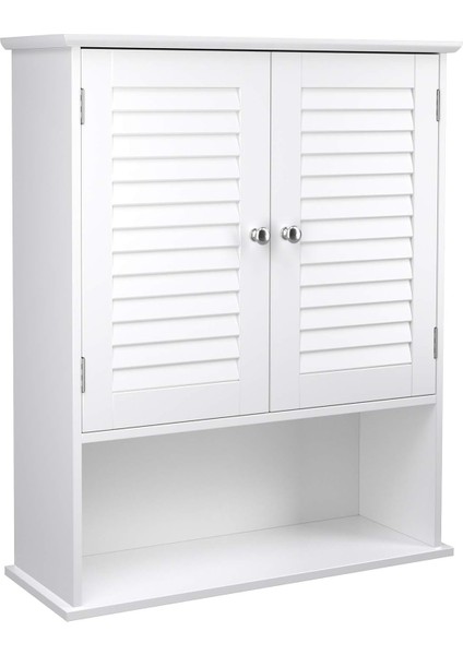 Vasagle Banyo Dolabı, Dolap, Ayarlanabilir Raflı Ecza Dolabı, Lamel Kapılar ve Açık Raf, 20 x 60 x 70 Cm, Beyaz BBC27WT