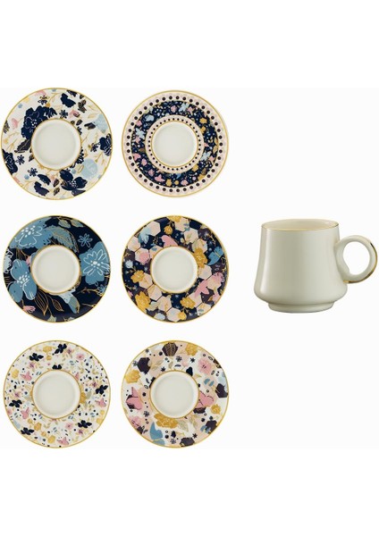 Moreno 1453 Potpuri Yüzük 12 Parça Altı Kişilik Kahve Fincan Takımı 120 ml