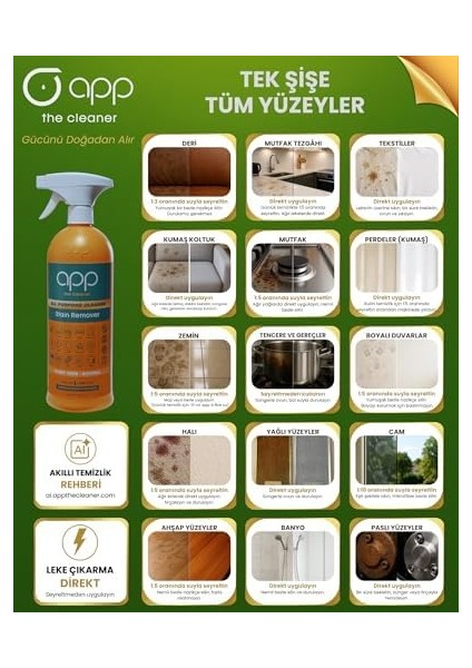 App Gold - 1 Lt - Tüm Yüzeyler Için - Doğal Sertifikalı - Çok Amaçlı Temizleyici ve Leke Çıkarıcı fiyatları