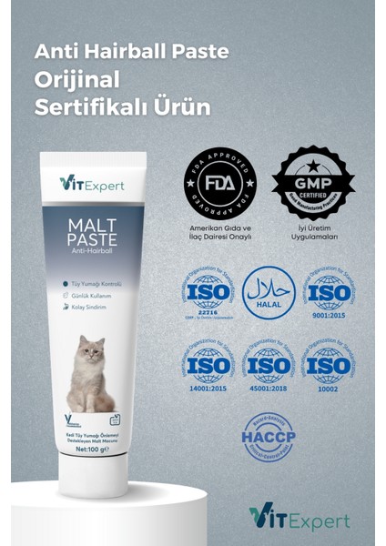 Anti Hairball Malt Paste Tüm Kediler Için Tüy Yumağı Önleyici Sindirime Yardımcı Malt Macun 100 gr modelleri