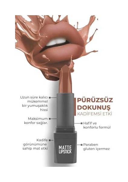 Alıx Avıen Yoğun Renk Veren Uzun Süre Kalıcı Nemlendirici Kadifemsi Mat Ruj - Matte Lipstick 404 Warm Caramel modelleri