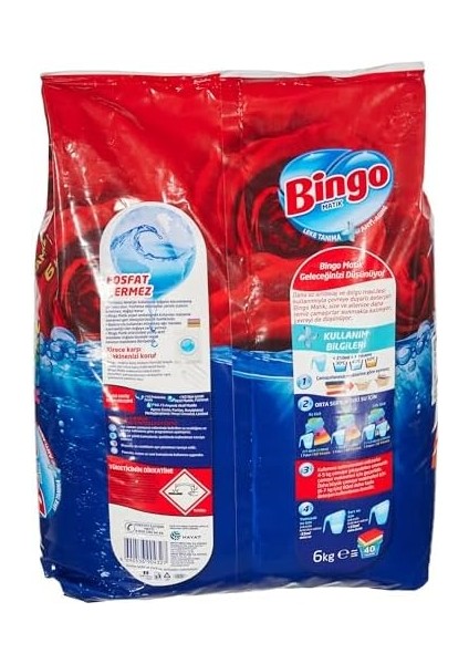 Bingo Matik Renkli 40 Yıkama Toz Çamaşır Deterjanı 1 x 6 kg , 6000 G fiyatları