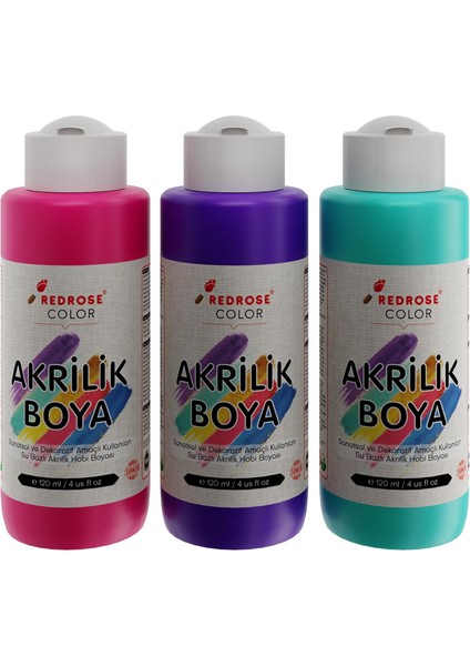 Rose Mor, Fuşya, Turkuaz Akrilik 3'lü Set 3X120 ml
