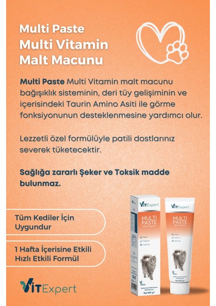 Multi Paste Tüm Kediler Için Multi Vitamin Tüy Sağlığı Destekleyici Malt Macun 100 gr fiyatları
