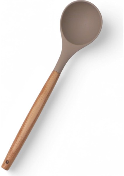 Bambu Saplı Silikon Kepçe, Bambu Uzun Silikon Çorba ve Sos Kepçesi 27CM 3 Renk Seçenekli (Taba)