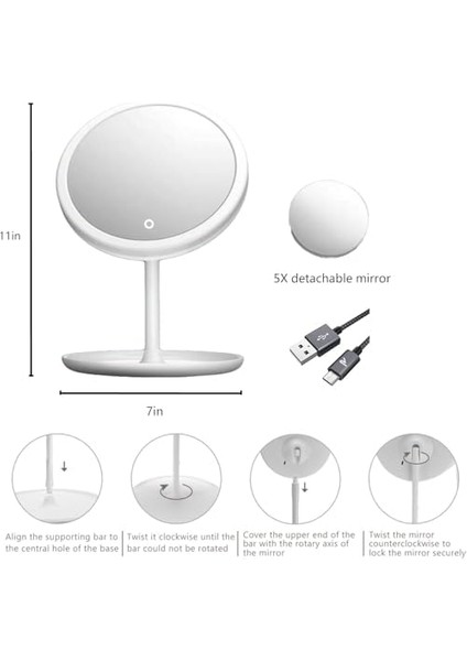 Infomax Dokunmatik LED Işıklı Makyaj Aynası | USB Bağlantılı, Ayarlanabilir Parlaklık, Masaüstü ve Portatif, Yuvarlak Tasarım - Beyaz modelleri