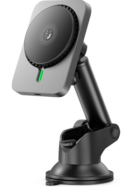 Xo Is Beauty CX018 Magsafe Ile Uyumlu Vantuzlu Kablosuz Hızlı Şarjlı Araç Telefon Tutucu, Dahili Soğutma Fanı, 15W Hızlı Şarj, Ayalanabilir Yükseklik, Harici Mıknatıs Ile Uyum, Siyah