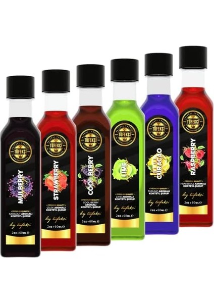 By Tüfekçi 6'li Avantajlı Kahve, Pasta ve Kokteyl Şurubu Deneme Paketi (Lime,frambuaz,çilek,karadut,blue Curacao Cool Berry) 6X60ML fiyatları