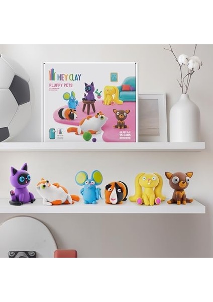 Clay Sevimli Evcil Hayvanlar: Farsça Kedi, Fare, Chihuahua Seti - Renkli Modelleme Çocuklar Için Hava Kuru Kil - Interaktif Talimatlar Uygulaması ile Hava Kuru Kil Kiti 6 Kutu modelleri