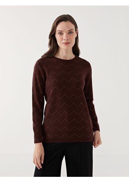 Yeni Sezon Bisiklet Yaka Desenli Kadın Triko Kazak