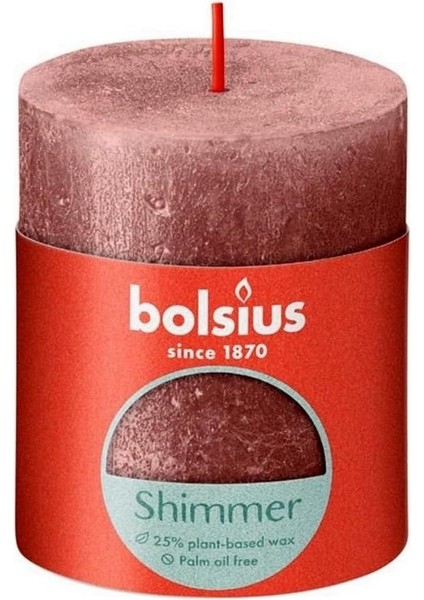 Blok Sütun Mum - Pembe - Parıltılı - 35 Saat Uzun Yanma Süresi - Ev Mumları - Iç Dekorasyon - Kokusuz - Vegan Mum - Yağı Yok - 80 x 68 mm