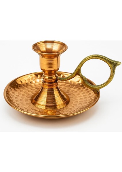 El Dövmesi Dekoratif Şamdan, 7 cm Yükseklik, 13 cm Taban Çapı, Kulplu, Klasik Model