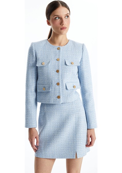 Yeni Sezon Bisiklet Yaka Ekose Kadın Tüvit Ceket