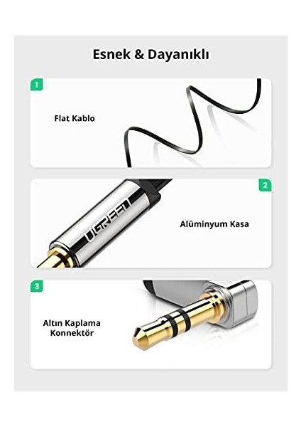 90 Derece Dik Açılı 3.5mm Flat Aux Ses Kablosu 1.5 Metre modelleri