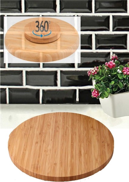 cm Bambu Ahşap Döner Tabanlı Servis Tabağı Dönerli Sunum Tahtası