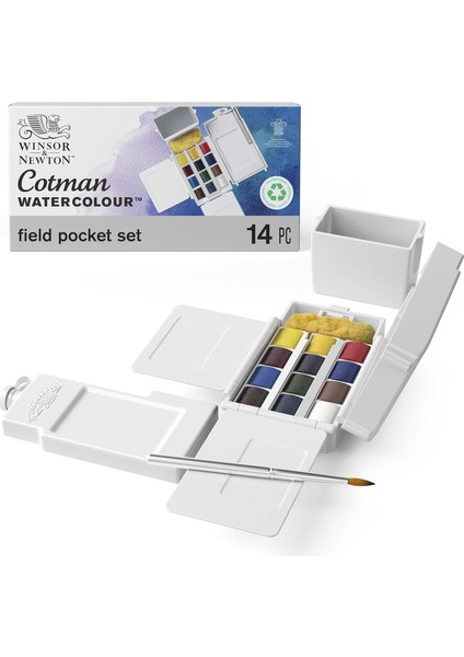 & Newton 0390639 Cotman Box Sulu Seti, Yüksek Işık Haslığına Sahip Canlı Sulu, Geniş Renk Seçenekleri, Eskimeye Karşı Dayanıklı - 1/2 Kapta 12 Renk, Karıştırma Paleti, Su Tankı