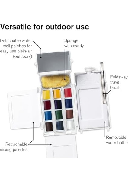 & Newton 0390639 Cotman Box Sulu Seti, Yüksek Işık Haslığına Sahip Canlı Sulu, Geniş Renk Seçenekleri, Eskimeye Karşı Dayanıklı - 1/2 Kapta 12 Renk, Karıştırma Paleti, Su Tankı modelleri