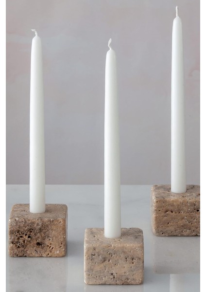 Traverten Mermer Şamdan Mumluk 4lü Set