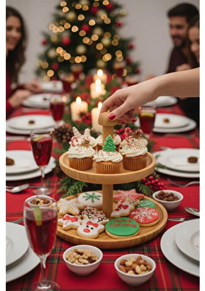 Zeyn 2 Katlı Sunum Tabakları Doğal Ahşap 20 x 25 cm Zarif Tasarım modelleri