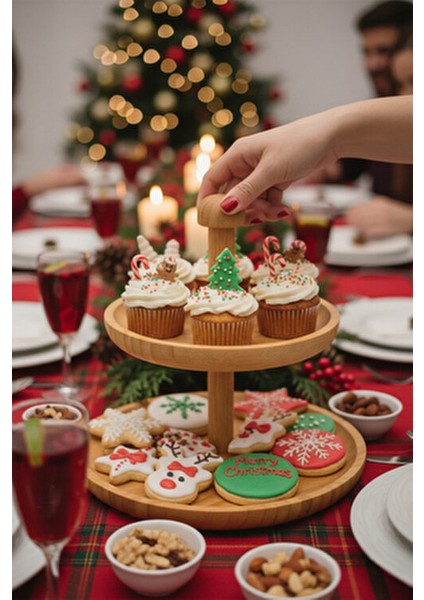 Zeyn 2 Katlı Sunum Tabakları Doğal Ahşap 20 x 25 cm Zarif Tasarım fırsatları