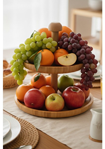 Zeyn 2 Katlı Sunum Tabakları Doğal Ahşap 20 x 25 cm Zarif Tasarım