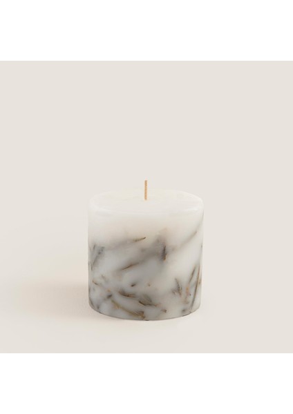 Yaprak Dekorlu Mum 10X10 cm Cream