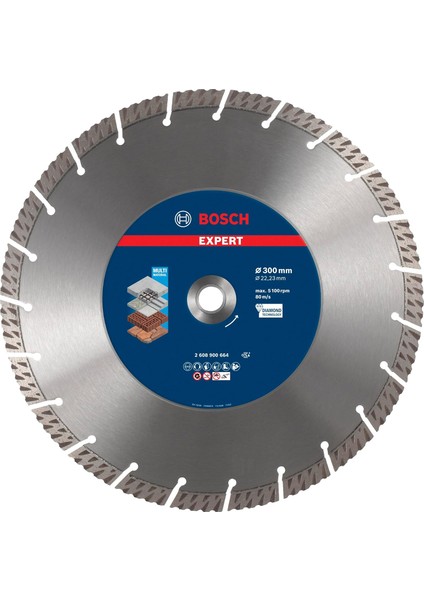 Professional 1x Expert Multimaterial Kesme Diskleri (, Donatılı, Tuğla, Yumuşak Taş, Ø 300 Mm, Aksesuar Büyük Avuç Taşlama Makinesi)