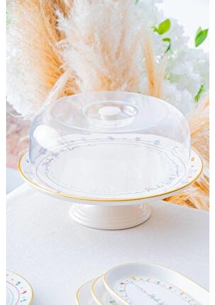 Livaldi Ayaklı Kek Fanus Seramik Yuvarlak 30 cm Renkli Desenli Şık Tasarım fırsatları