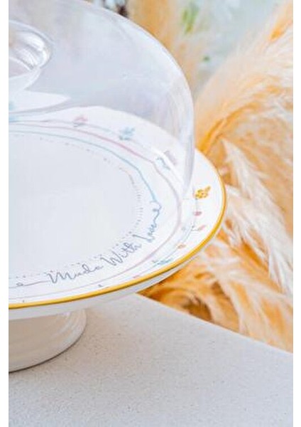 Livaldi Ayaklı Kek Fanus Seramik Yuvarlak 30 cm Renkli Desenli Şık Tasarım indirimleri