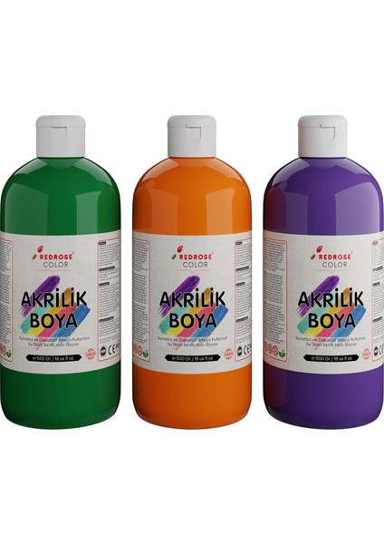 Rose Yeşil, Mor, Turuncu Akrilik 3'lü Set 3X500 gr