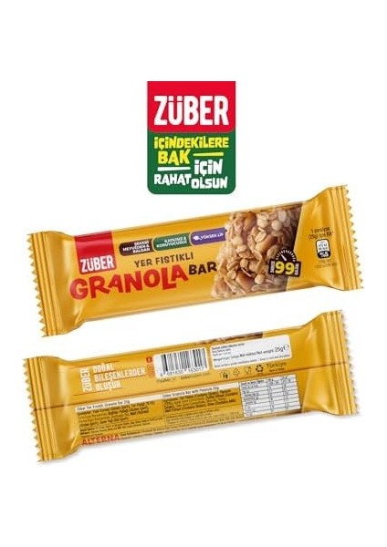 Züber Granola Bar Yer Fıstıklı, 25GR, 15 Adet