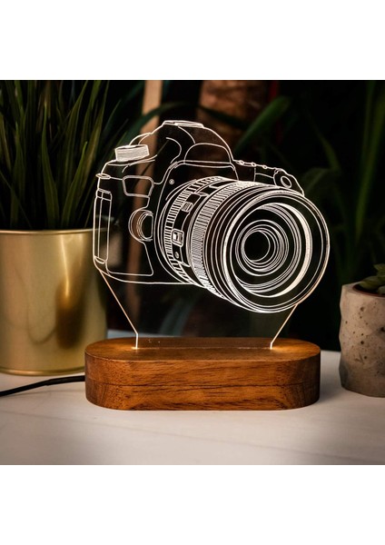 Fotoğraf Makinası Tasarımlı 3 Boyutlu LED Lamba 3D LED Gece Lambası Hediye Masa Lambası USB Bağlantılı Sarı Işık