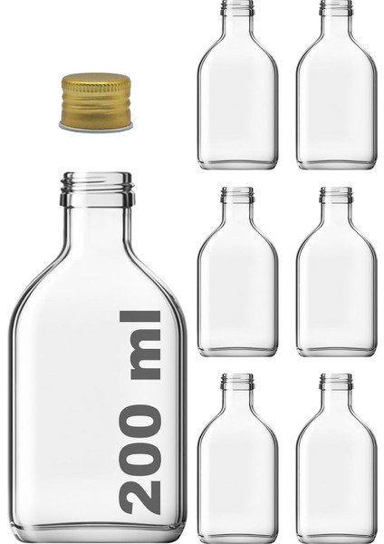 200 cc Kapaklı Cold Şişesi 200 ml Yassı Soğuk Kahve Cam Şişe 6 Adet ( / (Metal))