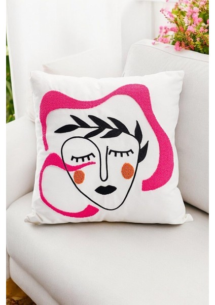 45X45 Özel Tasarım Panç Süzene Desen Dekoratif Kırlent Kılıfı Modern Beyaz 50