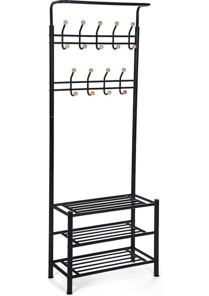 HSR04B, 18 Askılı 3 Ayakkabı Raflı, Metal, Siyah, 68,8 x 35,2 x 187 cm