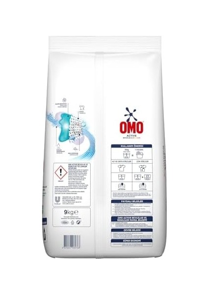 Omo Active Beyazlar ve Renkliler Için Toz Çamaşır Deterjanı, 9 Kg, 60 Yıkama, 1 Paket (1 x 9000 G) modelleri
