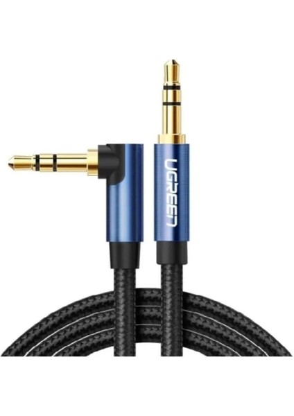 90 Derece L Tipi 3.5 mm Aux Ses Kablosu Mavi 2 Metre