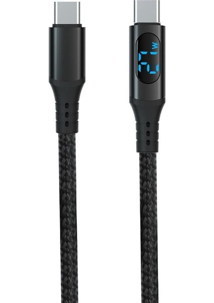 PD60W Hızlı Şarj Kablosu, LED Ekranlı, 480MBPS Type-C To Type-C Kablo, USB C - USB C Erkek - Erkek Kablo Tip C To Tip C 1 Metre U05CC3