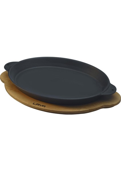 Pişirme Kabı Lv Eco Ft 1824 T10 K4 Fajita Plaka, Oval, Integral Metal ve Ahşap Plaka, Ölçüler 18 x 24 Cm, Dökme Demir, Siyah
