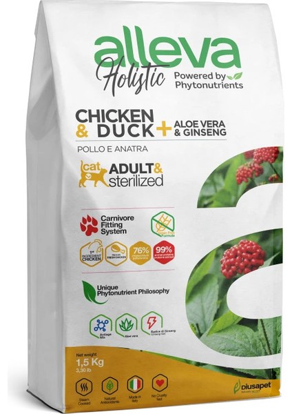 Holistik Tavuklu & Ördekli Tahılsız Yetişkin veya Kısırlaştırılmış Kedi Maması 1,5 Kg