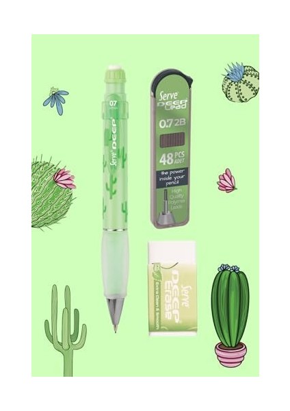 Doğa Desenli Deep, Deep Silgi ve Deep Min, 0.7 Mm, Elma Yeşili modelleri