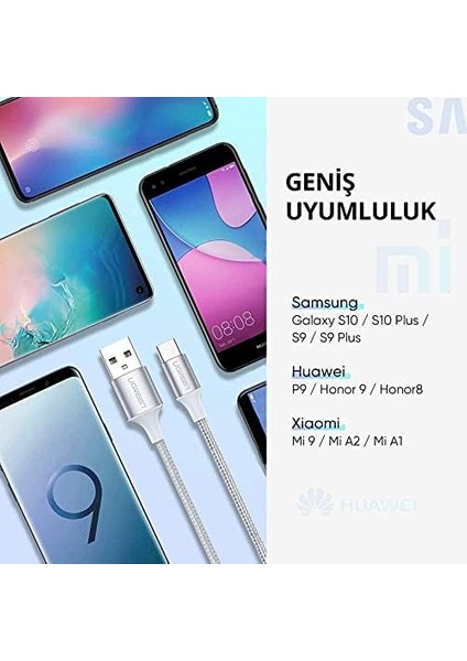 Örgülü USB Type-C Şarj ve Data Kablosu, Beyaz, 25 cm modelleri