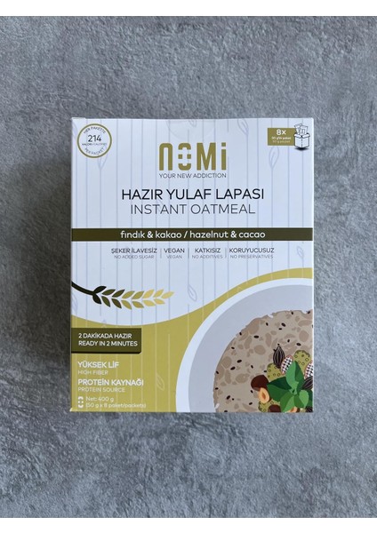 Nomi Fındık ve Kakaolu Hazır Yulaf Lapası - 8 Adet 50GR Paket