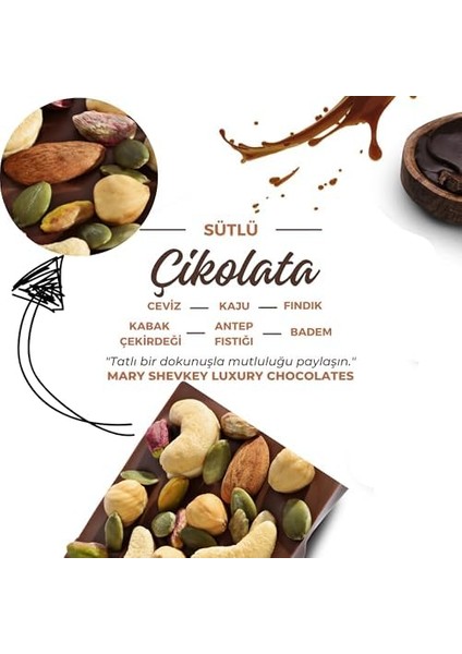 Kuvertür Çikolata Badem Kaju Ceviz Fındık Antep Fıstığı Kabak Çekirdeği Içeren Besleyici Lüks Kuvertür Çikolata 130GRAM (Standart, Sütlü Çikolata) fiyatları